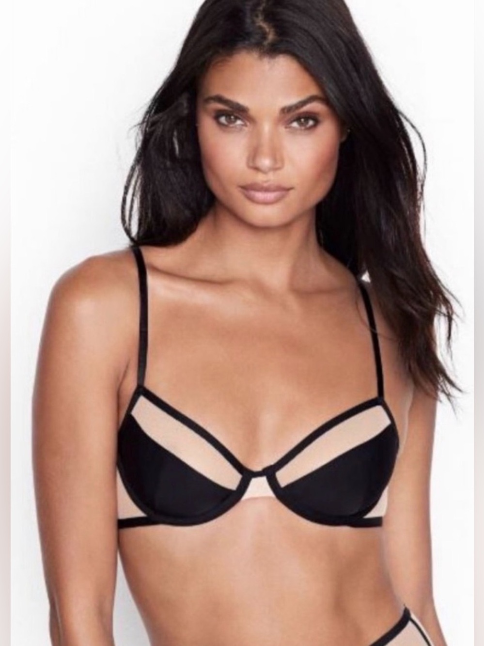 NWT Victoria's Secret Black and Cream Unlined Mesh Demi Bra 34D